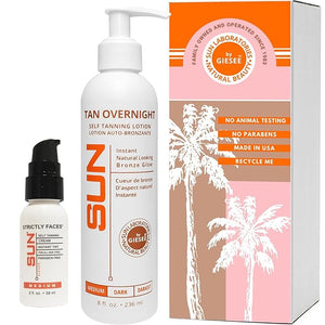 Sun Laboratories By Giesee Self Tanning Kit with 8 oz Tan Overnight Self Tanning Lotion and 2 oz Sunless Tanning Face Cream - Odorless Non-Toxic Self Tanner for Fair to Medium Skin