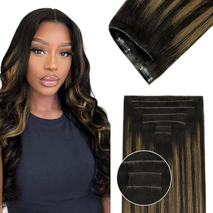 Lashey Invisi Edge Clip in Hair Extensions 14 Inch 110g 7pcs Injected Seamless PU Clip in Hair Extensions Virgin Human Hair Natural Black Mixed Chestnut Brown Straight Hair