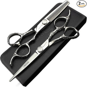 6/7-Inch Professional Hair Scissors Haircut Rose Pattern Hair Scissors Styling Tools Japanese Stainless Steel Scissor Set (6-inch -2pc-A)