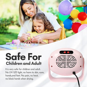 Rotatable Air Nail Dryer 600W Warm &amp Cool Wind Blower Dryer for Regular Nail Polish Multifunctional Nail Polish Fan Blow Dryer for Both Hands and Feet Home and Salon Use No Harmful (Pink)