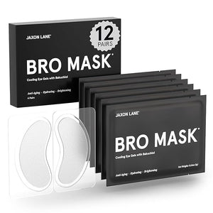 BRO MASK Under Eye Gel Pads: Cooling Eye Patches for Dark Circles and Puffiness | Anti Aging Hydrogel Eye Patch Set + Bakuchiol Green Tea Hyaluronic Acid Caffeine Niacinamide/Vit B3 (2 X 6 Pairs)