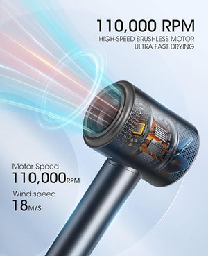 Travel Hair Dryer 110000 RPM Professional High-SpeedNegative Ionic Care Hair Dryer with Smart Temperature Control for Fast Drying Low Noise Thermo-Control Hair Dryer-RK200