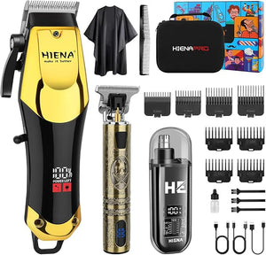 HIENA PRO Professional Hair Clippers &amp Cordless Barber Clippers for Men Rechargeable Trimmer Set and Facial Grooming Tool Kit Ear Nose Hair Trimmer Set Gifts for Men