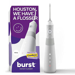 BURST Electric Water Flosser for Teeth Cleaning (3 Modes/White) | Cordless | Plaque Removal Between Braces &amp; Dental Work | Portable Floss | Refillable 110mL Tank