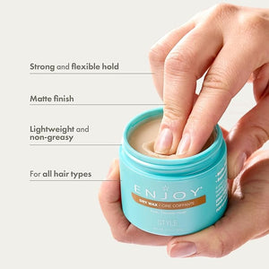 Enjoy Dry Wax - Non Greasy Pliable Texture Hair Wax - Firm Flexible Hold Natural Matte Finish (2.1 Oz)