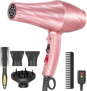 Ionic Hair Dryer,2400W Negative Ion Low Noise Hair Dryer Professional Fast Drying Hair Dryers with 2 Speeds, 3 Heat Settings, Cooling Button,with Diffuser for Curly and Straight Hair£¨Sakura Pink£©