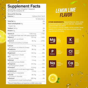 Electrolyte Powder - Refreshing Workout Recovery Electrolytes, Sugar Free, Gluten Free &amp; Vegan, Pure Keto &amp; Paleo Hydration Beverage, Immune Boosting Vitamins (198 Grams, Lemon Lime)