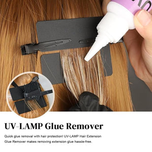 Hair Extension Glue Remover 30ml UV Hair Glue Remover UV Hair Set Super Fast Remover UV Lamp Hair Extension Kit with 10Pcs Anti-UV Shield Guards UV Gule Remover for Invisible Extensions