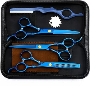 Professional Hair Cutting Scissors Sets Stainless Steel Barber Hairdressing Scissors Multifunctional Salon Thinning Scissors Straight Shears Tools for Men Women Home Use (Blue)