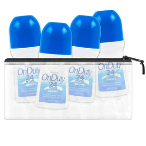 Avon On Duty Sport Anti-Perspirant Deodorant Travel Pack - Bundle of 4 Avon Sport 2.6 Oz 24 Hur Roll-Ons with Bag | Travel Size Deodorant Women
