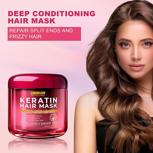 Keratin &amp Collagen Repair Hair Mask for Damaged Hair | Deep Conditioner Revives Dry Frizzy Bleached &amp Color-Treated Hair | With Argan Oil &amp Biotin | Treatment for Split Ends | 500ml