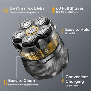 Head Shaver for Bald MenDOAO Waterproof Wet Dry Bald Head Shavers 6D LED Display Electric Rechargeable Head Shaving Kit with Type-C Charge