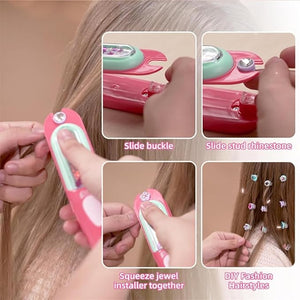 Glitter Diamond Styling Tools Hair Gemstone Styling Set to Light up Girls' Hair, Adjustable Applicator, Complete Glitters Diamond Styling Tools Hair Kit (1Pcs)