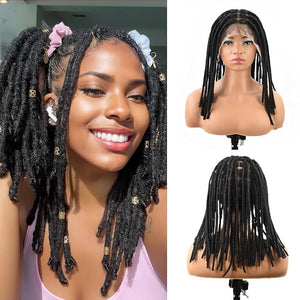 DAIXI Full Lace Human Hair Dreadlock Wigs for Men and Women 68 Strands Handmade Natural Dreads Interlocked with Afro Hair on Breathable and Comfortable Locs Lace Wig (1B, 0.6cm, 10 Inch Dreadlocks)