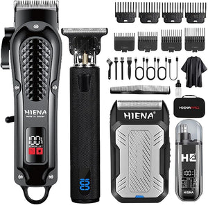 HIENA PRO Professional Cordless Hair Clippers for Men, T-Blade Beard Trimmer &amp; Foil Shaver &amp; Nose Hair Trimmer Set, Barber Clipper Hair Cutting Grooming Kit
