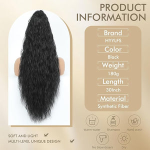 Claw Clip in Ponytail Extension 30 Inch Long Wave Curly Pony Tail Hair Extensions for Women fluffy Natural Looking Synthetic Hairpiece for Daily Use(Black, 30Inch)
