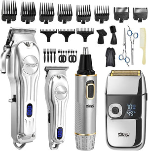 DSP 4-in-1 Pro Barber Kit: Cordless Hair Clipper, Trimmer, Shaver &amp; Nose Hair Remover - Styling &amp; Grooming Set with Scissors, Fade Tools, LED Display