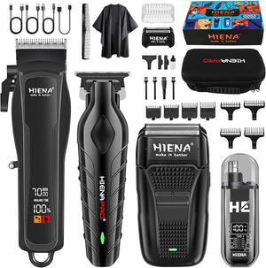 HIENA Professional Hair Clipper Set for Men Cordless Clippers Set and Trimmer Kit USB Rechargeable Electric Beard Nose Hair Trimmer Foil Shaver &amp Men's Facial Grooming Tool Kit Gifts for Men