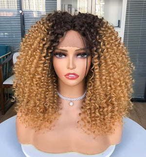 ANNIVIA Curly Lace Front Wigs for Black Women Omber Blonde HD Lace Front Wig Pre Plucked with BabyhairDark Roots Synthetic Bob Kinky Afro Short Curly Frontal Hair Wig 16inch£¨Omber Blonde£©