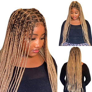 Wow Braids Title 36" Full HD Transparent Lace Front Medium Knotless Braided Wig with Baby Hair - Synthetic hand-made box braids wig for black women