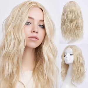 Medium Length blonde Wavy Wigs for Women 18 Inch Middle Part Wavy blond Wig Natural Looking Synthetic Heat Resistant Fiber Wig for Daily Party Use (18 inch)