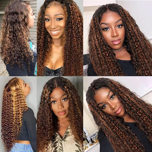 P430 Highlight Brown Bundles Human Hair Kinky Curly 3 Bundles 20 22 24 Inch Unprocessed Brazilian Virgin Remy Dark Brown Kinky Curly Bundle Human Hair Extensions