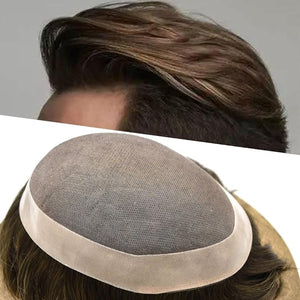 LYRICAL HAIR Toupee for Men Hair System Replacement Monofilament Mens Toupee Hairpiece Durable Poly Coated NPU Around Wig for Men 8.5X10.5 #3 Dark Brown-120% Med-light to Medium Density