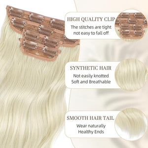 Vigorous Clip in Hair Extensions 20Inch Bright blonde Hair Extension Clip Ins 4Pcs Long Wavy Soft Synthetic Hairpieces for Women Girls Daily Use Event Party Use
