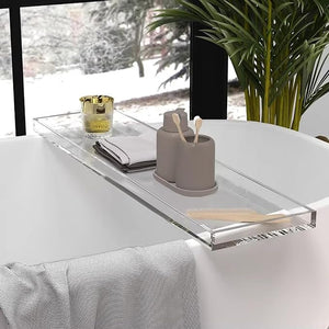 Acrylic Bathtub Tray Bath Caddy for Tub, Clear Bath Tray with Soap Box, 32.3 x 7.87 x 1.18 Inches