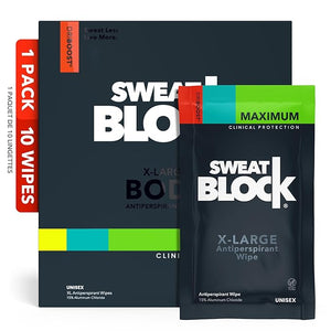 SweatBlock Clinical Strength XL Antiperspirant Body Wipes for Men &amp; Women | Hyperhidrosis Sweat Protection for Hands Feet Underarms &amp; Body | Unscented 10 Pack | Convenient Wipe Format for Targ