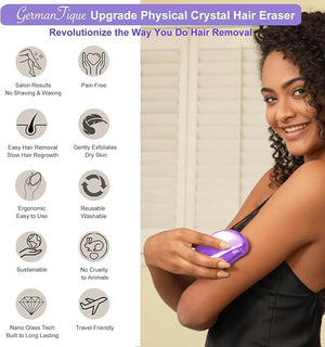 Crystal Hair Eraser,Natural Crystal Hair Remover,Reusable Painless Nano Glass Hair Removal Device Without Shaver,Gentle Crystal Epilator and Exfoliator for Soft Silky Skin(Violet)