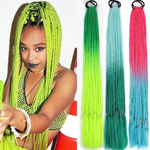 Synthetic Gradient Boxing Braided Ponytail For Girls With Elastic Hair Rubber Bands Hair Accessories Wig Headband Hairpiece