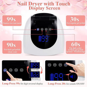 Cordless UV LED Nail Lamp 96W UV Nail Light for Nail Polish Portable Nail Dryer Portable Nail Lamp with 4 Timer and LCD Display Professional Nail Lamp for Home Salon Nail Art Tools