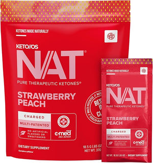 Pruvit - Keto//OS NAT - Strawberry Peach Charged Drink Mix with C-Med 100 L-Taurine Vitamins B6 &amp B12 Ketone Supplement - 18.5g