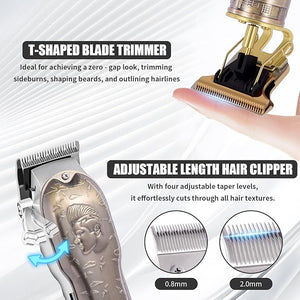 Professional Hair Clipper Set Men's Hair Clipper T-Shaped sideburn Trimmer Electric Shaver Beauty Salon kit for Hair Cutting and Shaving. (Gold)