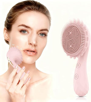 Sunflower-Shaped Electric Powerful Facial Massager Cordless Handheld Massage Brush Tool Multifunctional Portable Eye Jaw Finger and Body Massager Relieves Facial Muscle Fatigue and Pain - Pink