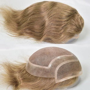 Men's Toupee 10¡¿8 European Virgin Human Hair Toupee Hair pieces for Men Thin Skin Hair Replacement System Lace Front+ Mono Net with PU around Base for Men (#18 color)