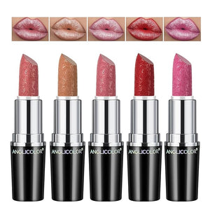 Anglicolor 5pcs Glitter Lipstick High Impact Lipcolor,Lipstick Moisturizing Creamy Formula,Metallic Lipstick For Women For Vegan &amp; Cruelty-Free,Full-Coverage Lip Color (#B, 20g)