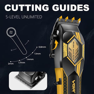 VGR 119 Professional Cordless Hair Clippers for Men Rechargeable Barber Clippers with Base Lithium-ion Battery Hair Cutting Machine with BLDC Motor and Ceramic Blades for Home and Barber Gold