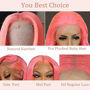 PANDA ANGEL Pink Wig Human Hair Straight Full Lace Frontal Wig 13x4 Bigger Hd Transparent Lace Glueless Human Hair Wigs Pre Plucked Pink Human Hair Wigs for Women 32 Inch