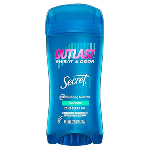 Secret Outlast Antiperspirant Deodorant for Women Sweat &amp Odor Protection PH Balancing Minerals Clear Gel Unscented 2.6 oz (Pack of 6)