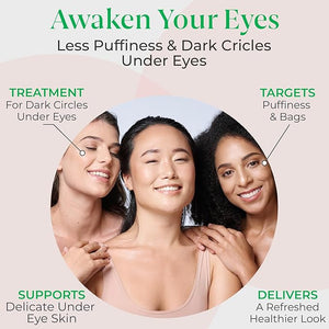 EyeGLO Caffeine Eye Cream for Dark Circles Eye Bags and Puffiness | UnderEye Treatment for Women with Peptides Antioxidants Hyaluronic Acid | Natural Brightening EyeCream - 1 Oz