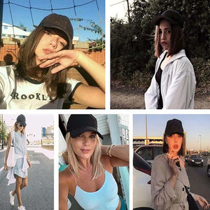 Woman Wig Baseball Cap with Hair Extensions Straight Short Bob Hairstyle Adjustable Wig Hat Duck Tongue Hat Wig