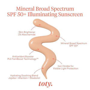 Toty by Sofia Vergara - Ilumina Mineral Glow SPF 50+ Illuminating Broad Spectrum Mineral Sunscreen - Rejuvenates &amp; brightens with 2% Niacinamide, PLE FernBoost Technology, Vitamin E