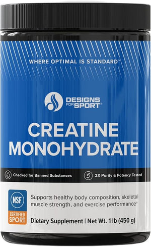Designs for Sport Micronized Creatine Monohydrate Unflavored Powder - NSF Certified for Sport 90 Servings Supports Muscle Recovery Brain Health Pre and Post Workout Strength