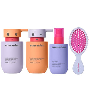 Evereden Kids Complete Haircare Set: Hair Detangling Shampoo Conditioner &amp Spray for Children Ages 3+ &amp Pain-Free Hair Brush Plant Protein Peptides &amp Argan Oil Vegan Free from Sulfate