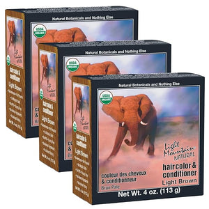 Light Mountain Henna Hair Color &amp; Conditioner - Light Brown Hair Dye for Men/Women, Organic Henna Leaf Powder and Botanicals, Chemical-Free Semi-Permanent Hair Color, 4 Oz (Pack of 3)