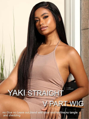 YIROO V Part Wig Yaki Straight Human Hair Wigs for Black Women Upgrade Upart Wig No Leave Out 12A Glueless Kinky Straight 20 Inch