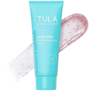 TULA Skin Care So Poreless Exfoliating Blackhead Scrub - Powerful and Gentle Exfoliation Refreshing and Smoothing Contains Probiotic Extracts Volcanic Sand Pink Salt and Witch Hazel 2.89 oz.