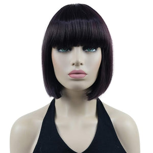 Lydell 8 Straight Short Bob Hair Flat Bangs Cute Central Dot Skin Top Heat Resistant Synthetic Wigs (2SP99T)